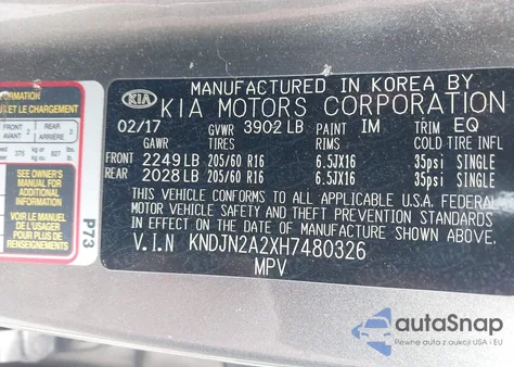 2017 Kia Soul z USA, uszkodzony, nr VIN KNDJN2A2XH7480326